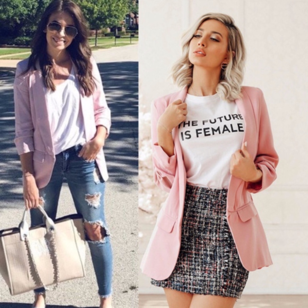 Classic Open Front Pockets Ruched Sleeve Blazer